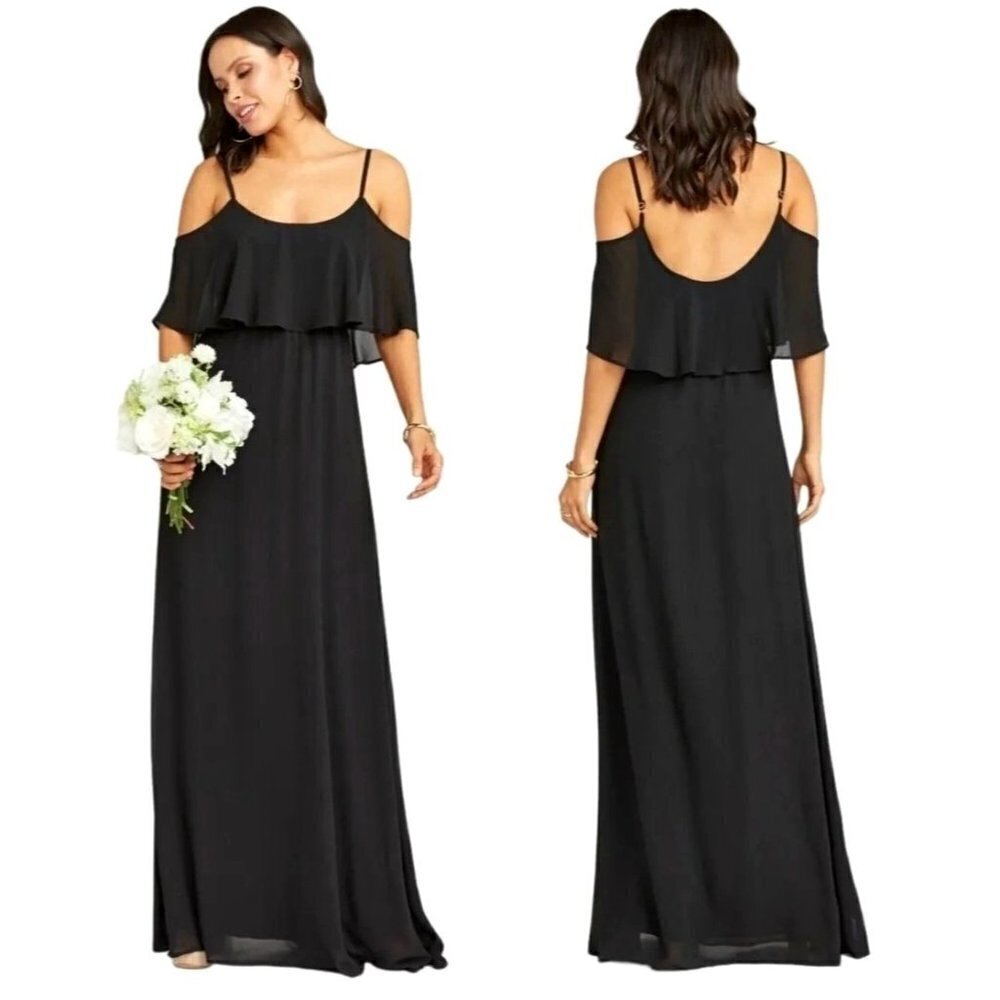 Show Me Your Mumu Black Chiffon‎ Caitlin Ruffle Maxi Dress Gown Size XXS
